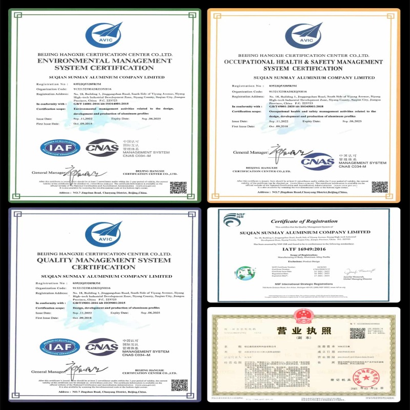 GB5237, EN755, EN12020, and TS16949 certificates